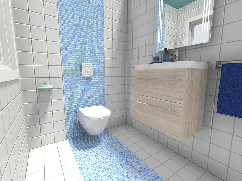 Keramik kamar mandi putih biru